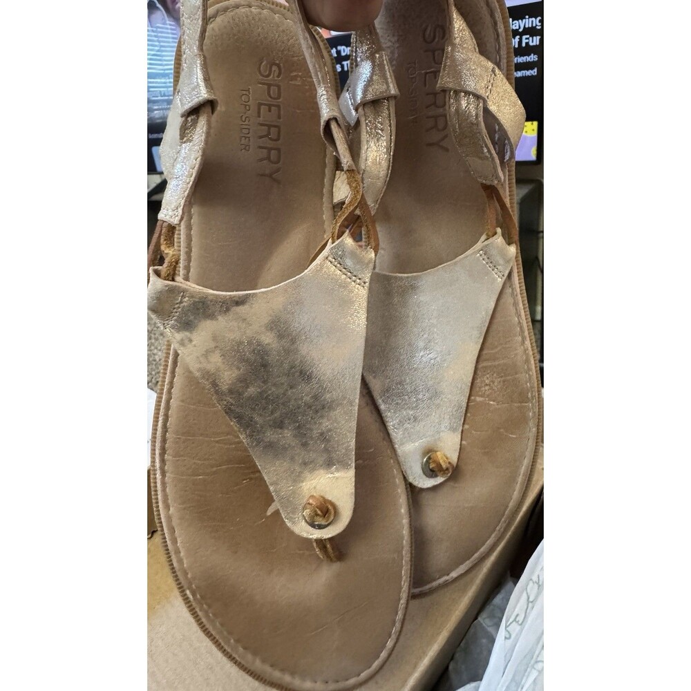 Sperry Women’s Calla Jade Open-Toe Leather Thong in Platinum Size 11